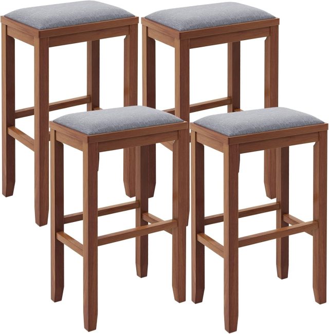 2/4 Pieces 31 Inch Upholstered Bar Stool Set with Solid Rubber Wood Frame and Footres