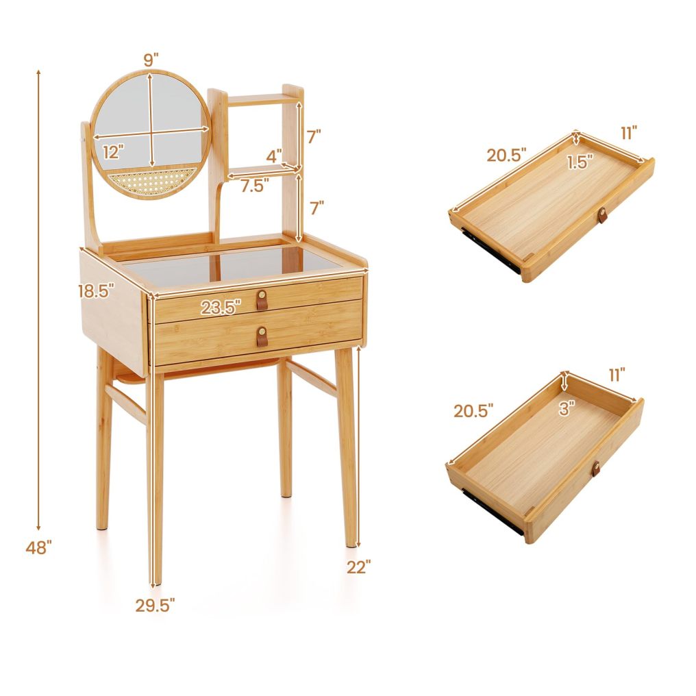 ARLIME Vanity Desk with Mirror and Stool