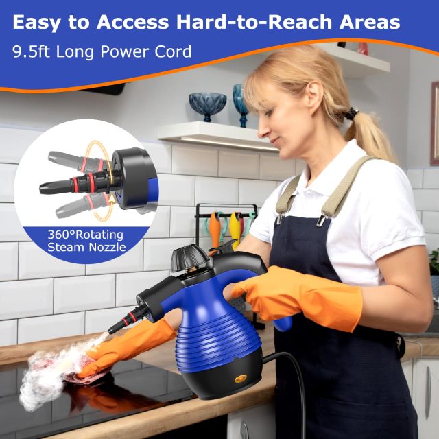 Handheld Pressurized Steam Cleaner, Multi-Purpose Steamer, Steam Iron, 1050W, W/Attachments