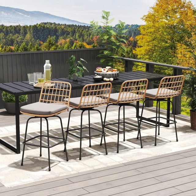 Patio 360° Swivel Bar Stools PE Rattan Bar Chairs with Backrests & Footrests