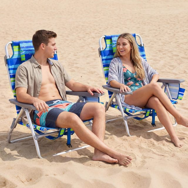 Portable Folding Backpack Beach Chairs Set of 2 with 5-Position Backrest