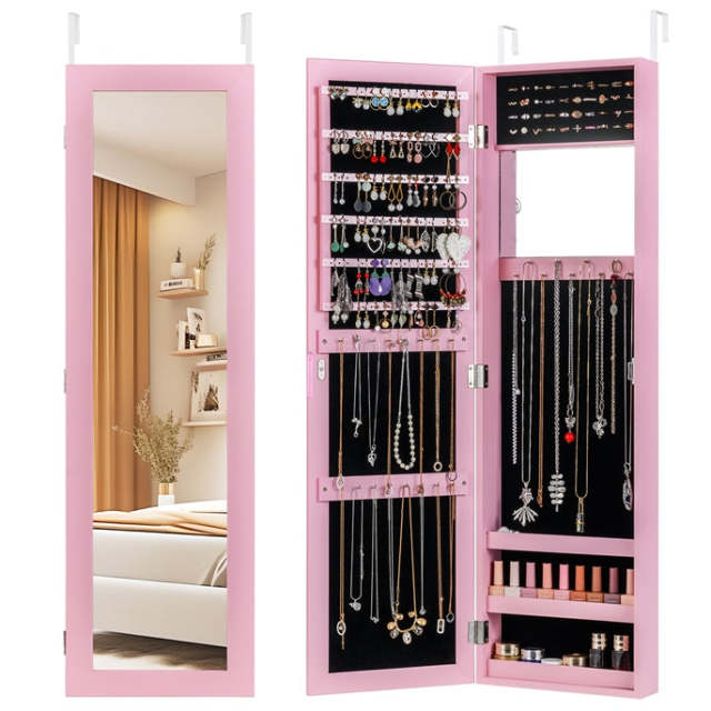 Full Length Mirror Jewelry Cabinet Wall Door Mounted Jewelry Organizer