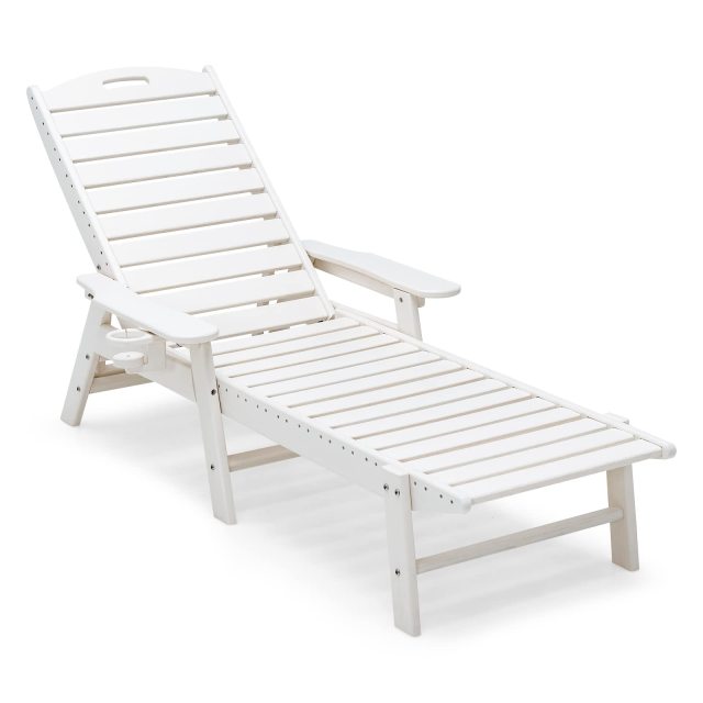 Patio Lounge Chair Chaise Adjustable Back Weatherproof HDPE Cup Holder
