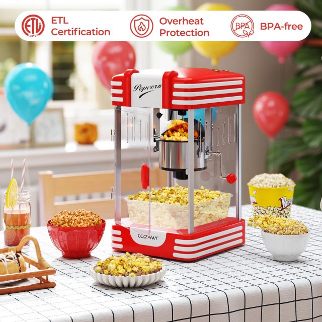 Theater Style Countertop Popcorn Maker with Stainless Steel Kettle & Halogen Light