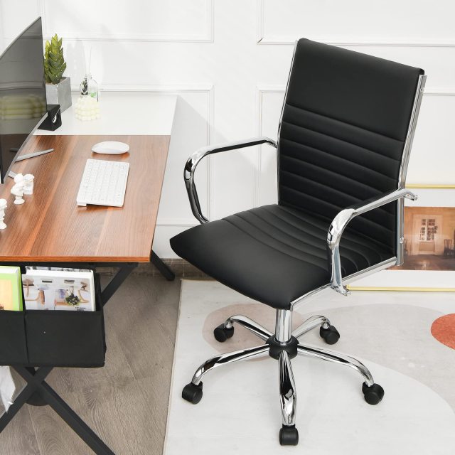 ARLIME Ribbed Home Office Chair PU Leather High Back Executive Chair with Height Adjustable