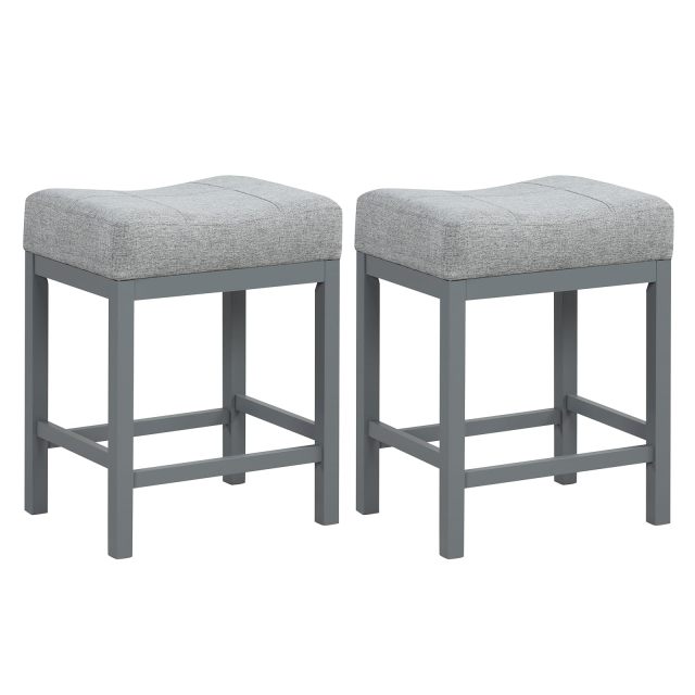 24.5" Bar Stool Set Upholstered Breakfast Stools w/Solid Rubber Wood Frame Humanized Footrest