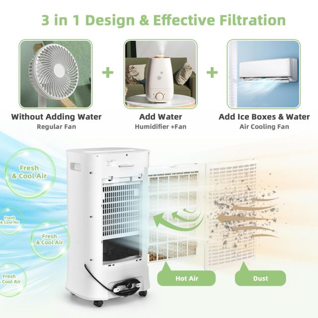 ARLIME Evaporative Air Cooler, Portable Air Conditioner & Humidifier, AC Fan w/ 3 Modes 3 Speeds & 63°Oscillation