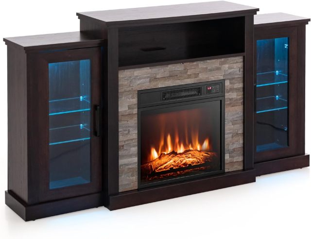Fireplace TV Stand with LED Lights for TV up to 65”, Entertainment Center with 18” Electric Fireplace