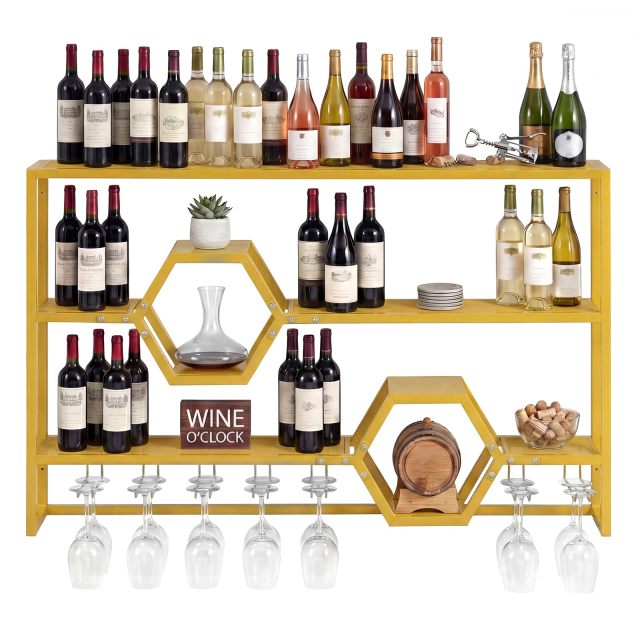 Wall Mounted Wine Rack 3-Tier Metal Modern Liquor Shelves