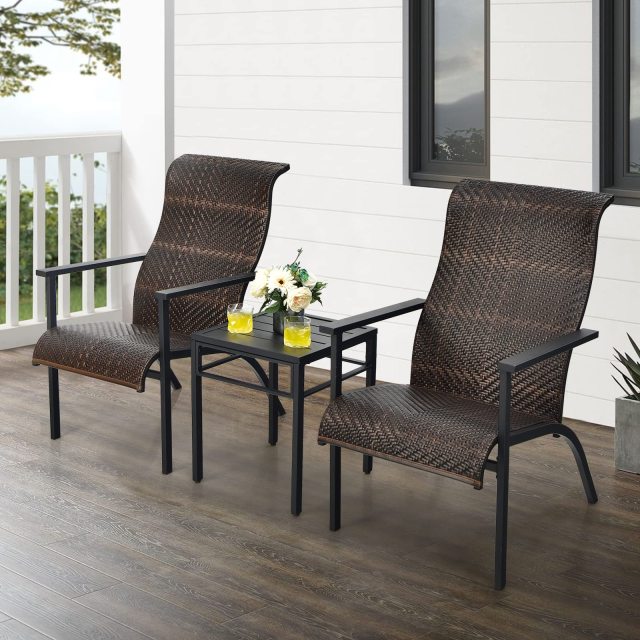 3 Pieces Patio Bistro Set Outdoor Rattan Conversation Set with Coffee Table