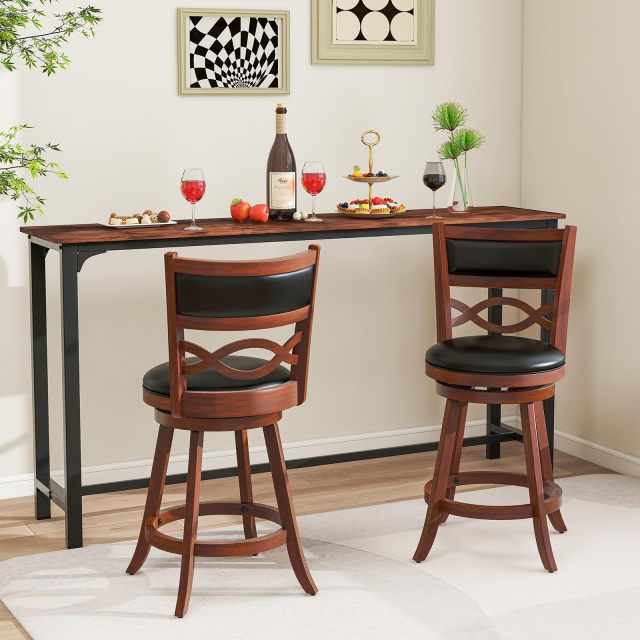 Bar Stools Set Counter Height Stools with Rubber Wood Frame Faux Leather Upholstered Seat and Backrest