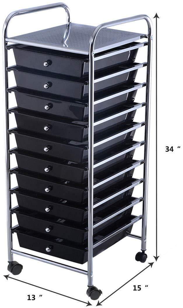 ARLIME 10-Drawer Storage Cart, 10 Drawer Trolley, Rolling Organizer Cart