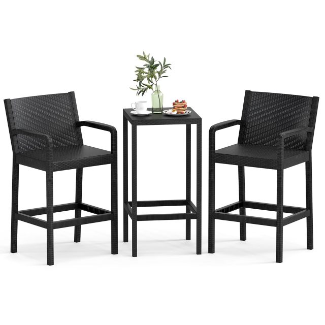 Outdoor Bistro Set with 2 Stools & 1 Bar Table for Garden