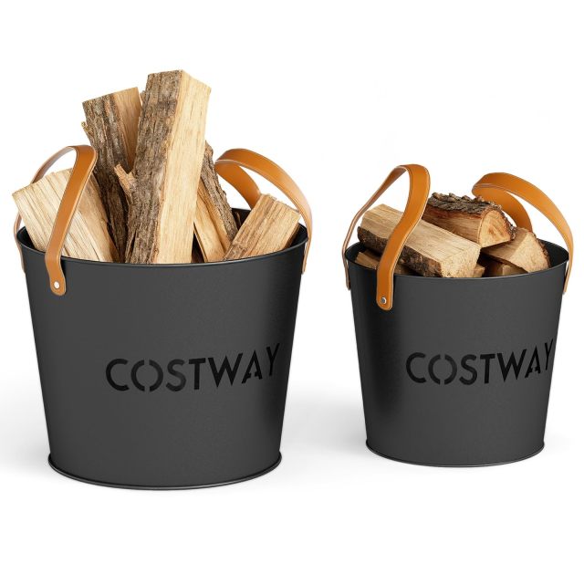 Ash Bucket Set of 2 Metal Coal Ash Can Set