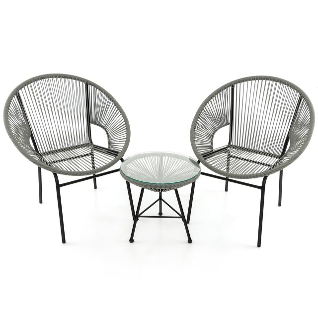 3 Piece Outdoor Acapulco Chair Set with Plastic Rope
