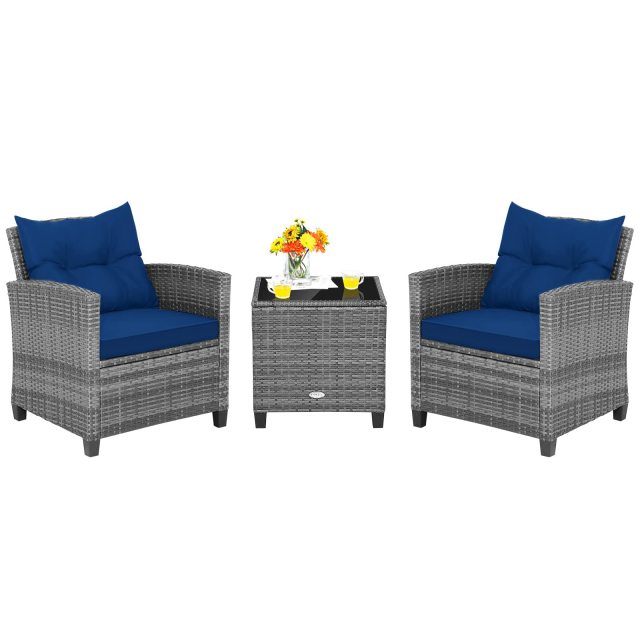 3 Piece Patio Furniture Set with Cushions for Poolside Backyard Balcony