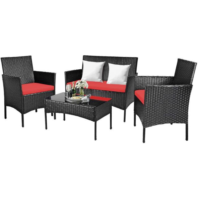 4/8 Pieces Patio Rattan Furniture Set Outdoor Rattan Conversation Set