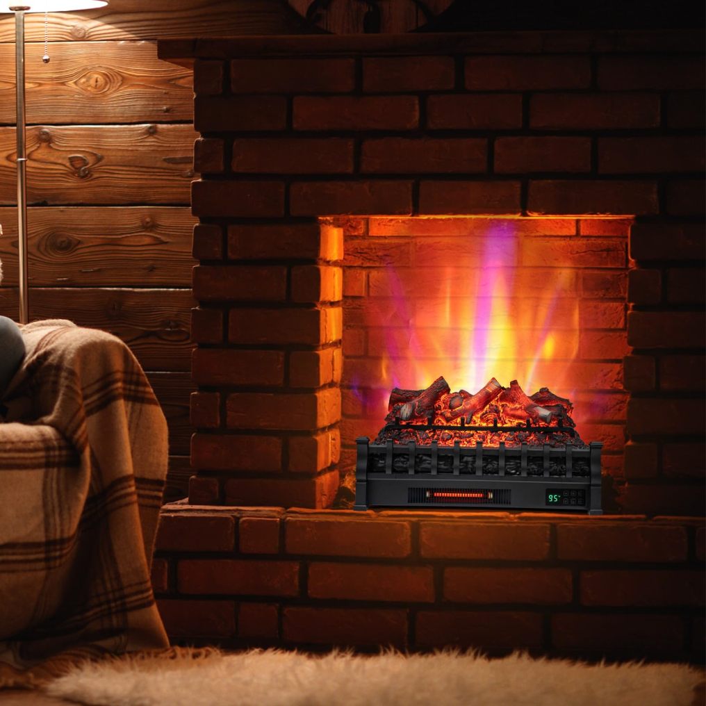 Eternal Flame Electric Fireplace Log, Lemonwood Ember Bed, 26-inch Infrared Electric Fireplace Heater Insert