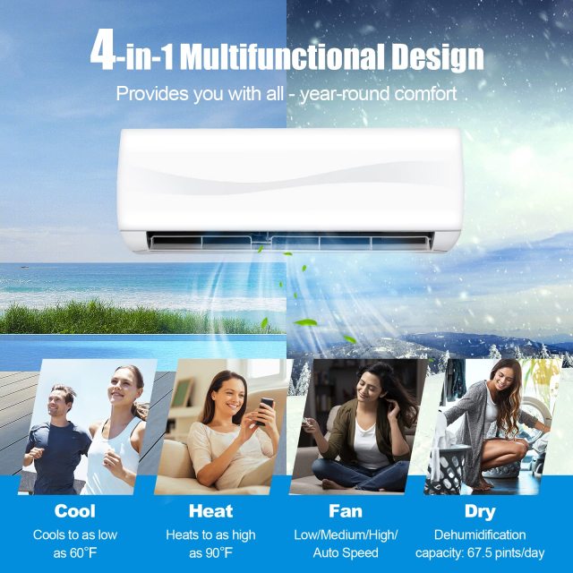 Mini Split Ac/Heating System - 18000BTU Mini Split Air Conditioner w/Heat Pump, 19 SEER2 208-230V Inverter Split AC Unit