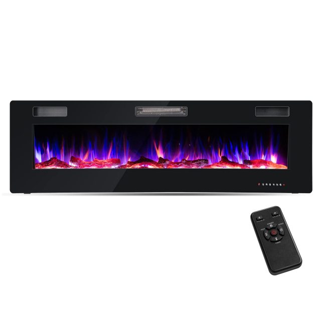 ARLIME 60 Inches Ultra-Thin Electric Fireplace 750W/1500W Recessed & Wall Mounted