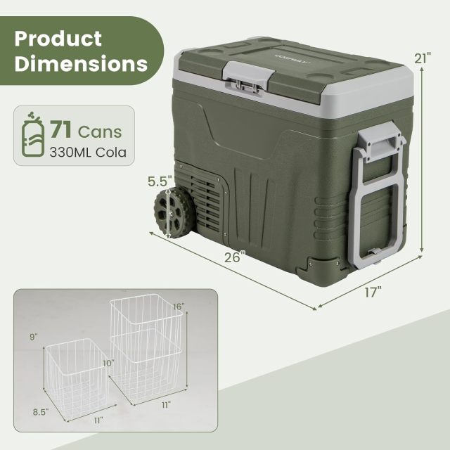 Car Refrigerator with Wheels 12/24V Car Fridge -4℉~68℉ Adjustable Range