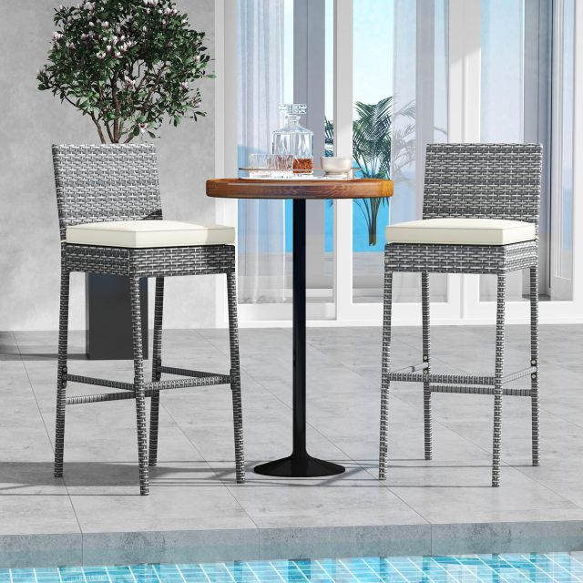 Outdoor Wicker Bar Stools Set of 2/4 for Backyard Poolside Deck