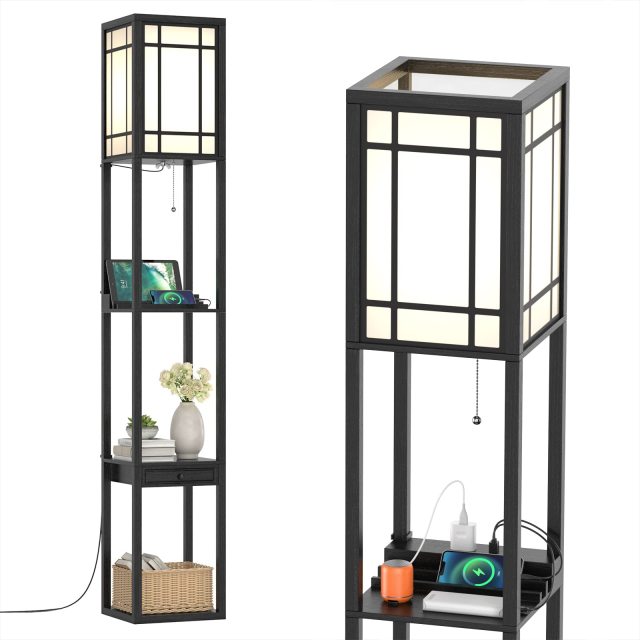 ARLIME Floor Lamp with Shelves and Drawer
