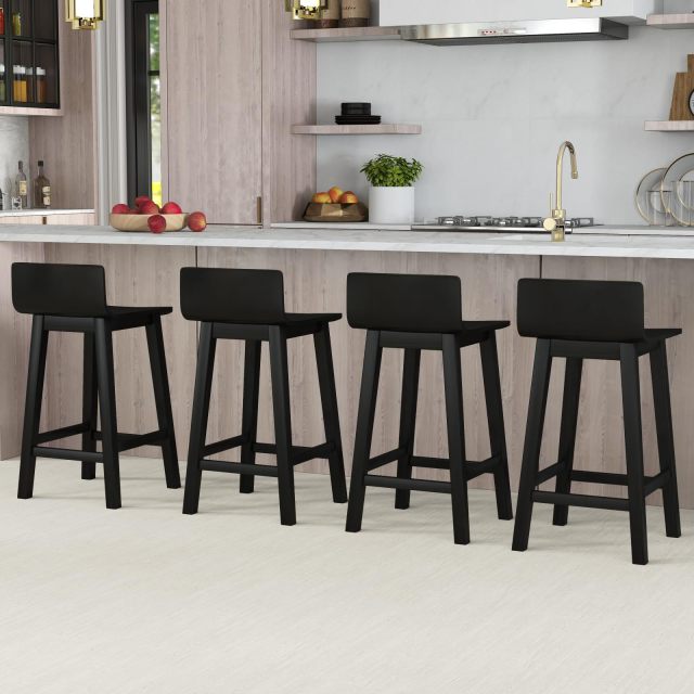 Solid Wood Bar Stools Set of 2/4 24.5-inch Counter Height Chairs