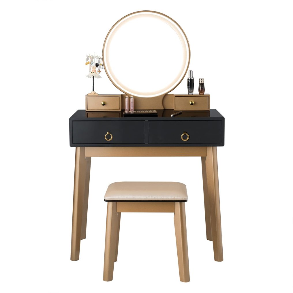 Vanity Table Set with LED Lighted Mirror for Women
