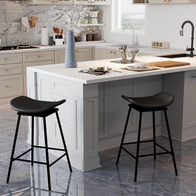 Faux Leather Backless Bar Stools with Padded Saddle Seat and Footrest