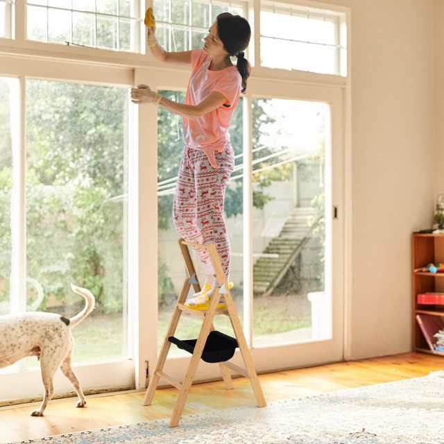 ARLIME 3 Step Bamboo Ladder Folding Step Stool with Storage Bag