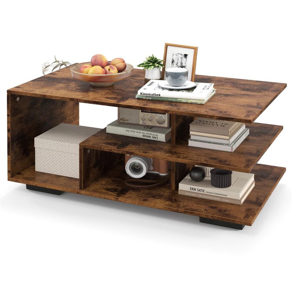 Geometric Coffee Table with Storage Shelves