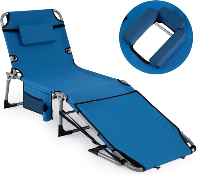 Tanning Chair with Face Arm Holes | Portable Sunbathing Chair w/4-Level Backrest (1/2)