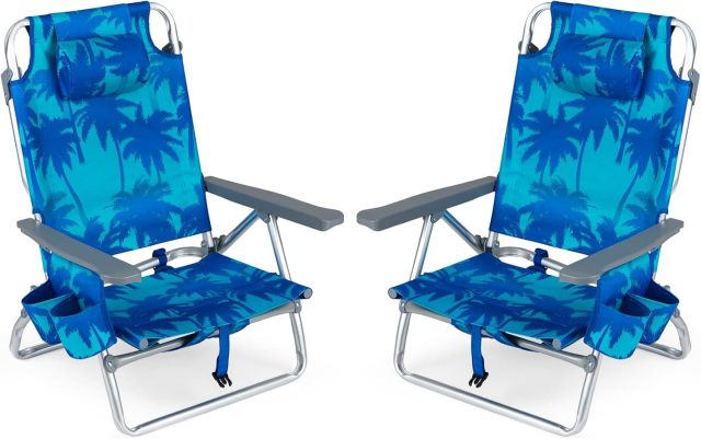 Portable Folding Backpack Beach Chairs Set of 2 with 5-Position Backrest