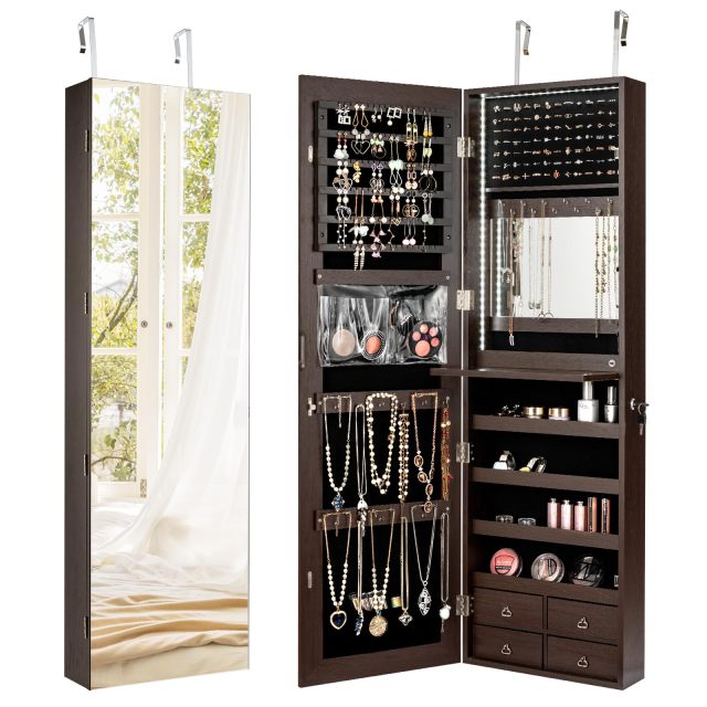 LED Mirror Jewelry Cabinet Full Length Mirror with Jewelry Storage