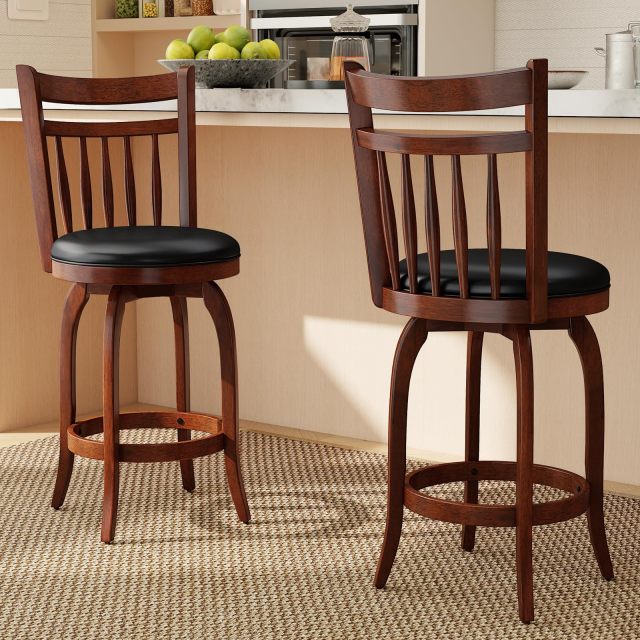 24 Inch / 30 Inch Bar Stools set | Faux Leather Upholstered Barstools with Backs (2/4)
