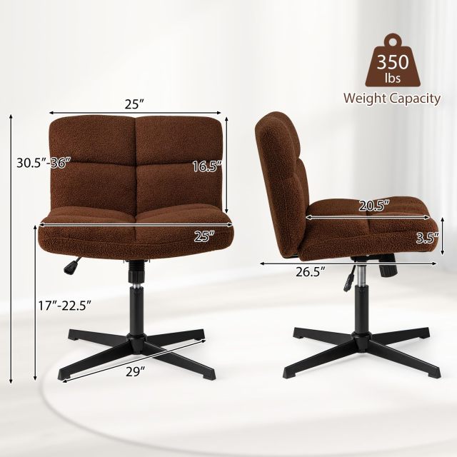 Cross Legged Office Chair Modern Faux Lamb Fleece Vanity Chair for Home Office