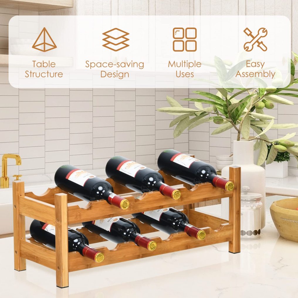 2-Tier 12 Bottles Bamboo Storage Shelf Wine Rack