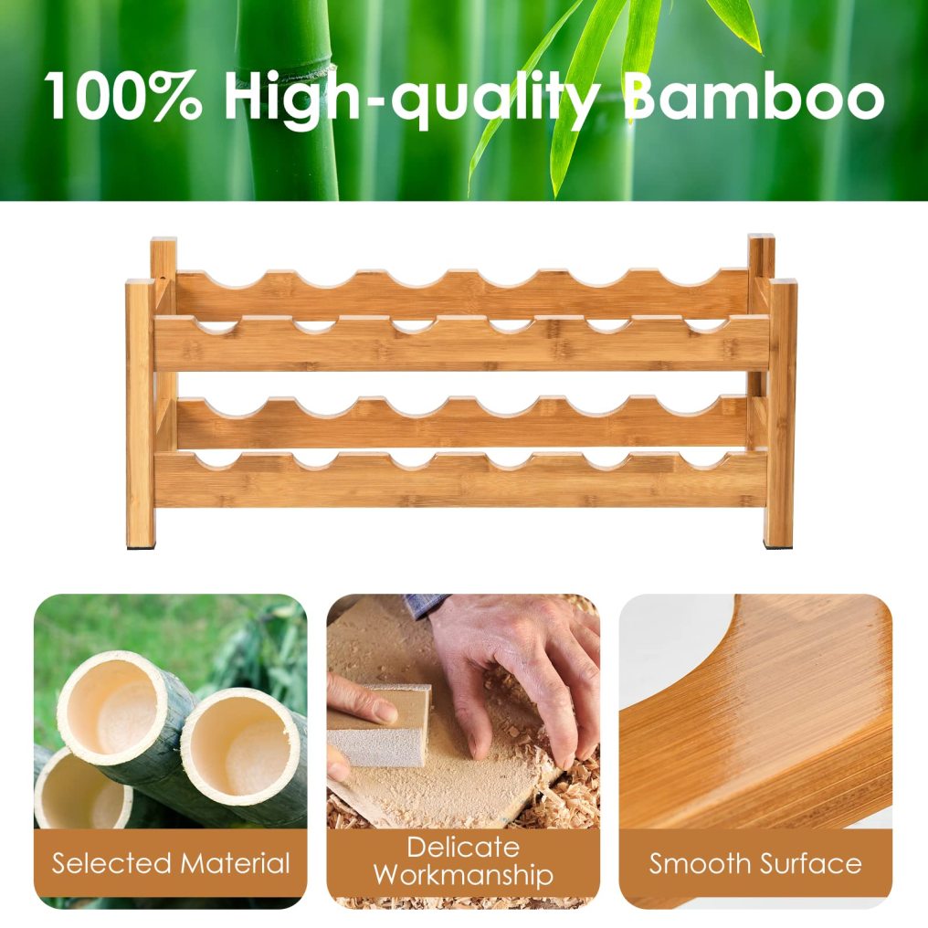 2-Tier 12 Bottles Bamboo Storage Shelf Wine Rack