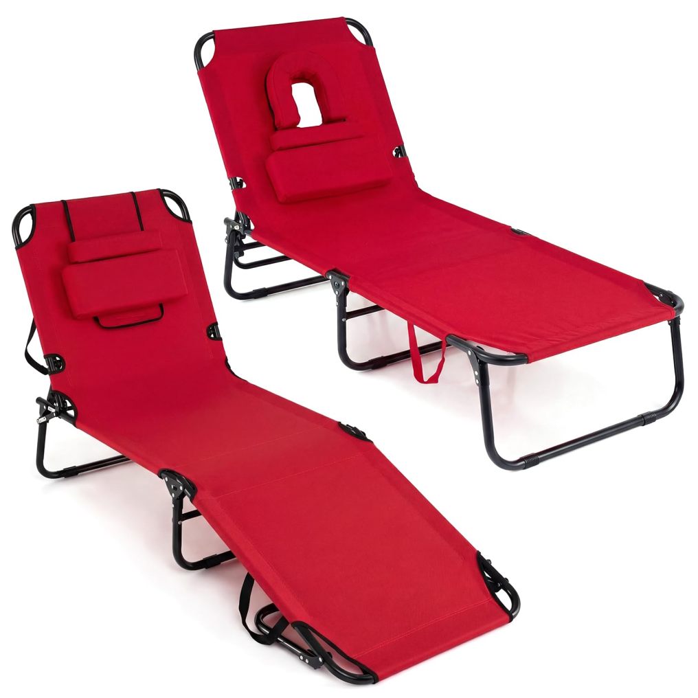 Tanning Chair with Face Hole Pillows & Adjustable Backrest(1/2)