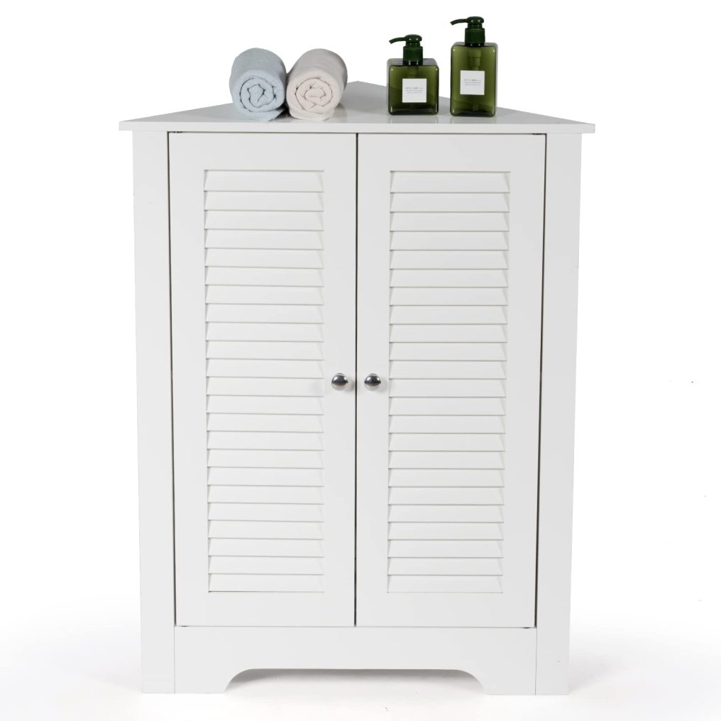 Corner Storage Cabinet Freestanding Floor Cabinet Bathroom w/ Shutter Door