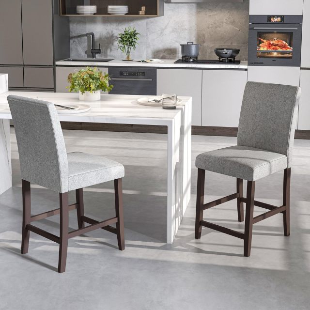 Bar Stools Set of 2/4 Counter Height Bar Stools with Rubber Wood Legs & Ergonomic Back