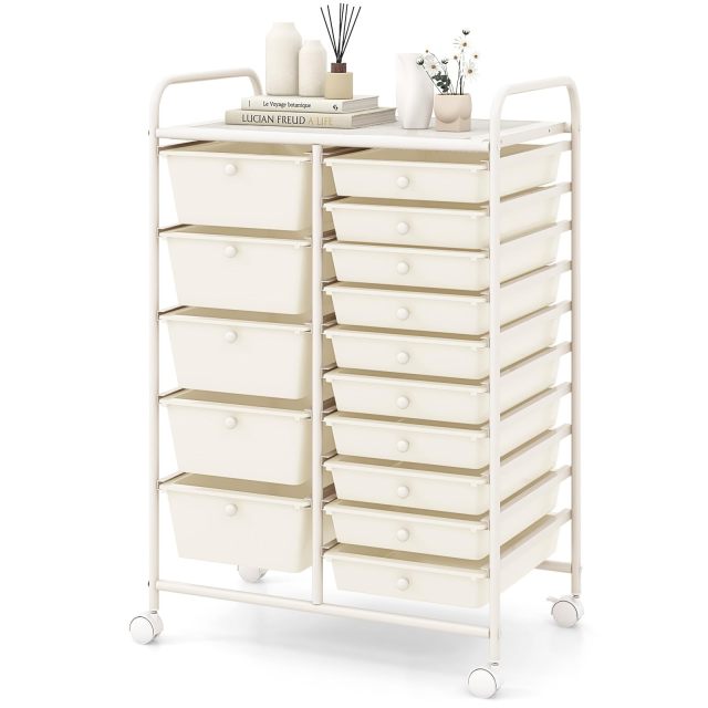 ARLIME 15-Drawer Storage Cart, 15 Drawer Trolley, Rolling Organizer Cart