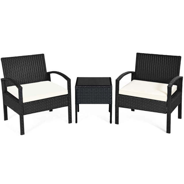 3 Pieces Patio Furniture Set Outdoor Rattan Conversation Set with 2 Chairs & Coffee Table