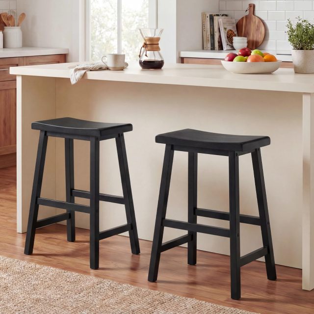 Solid Wood Saddle Stools 24-inch Height Backless Counter Chairs(2/4)