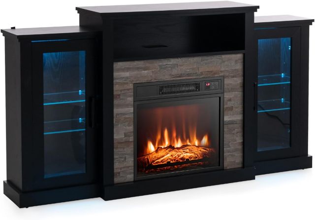 Fireplace TV Stand with LED Lights for TV up to 65”, Entertainment Center with 18” Electric Fireplace