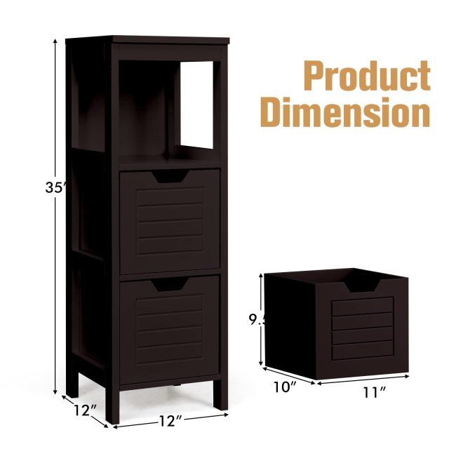 Bathroom Storage Cabinet Freestanding Wooden Side Storage Cabinet with 2 Adjustable Drawers