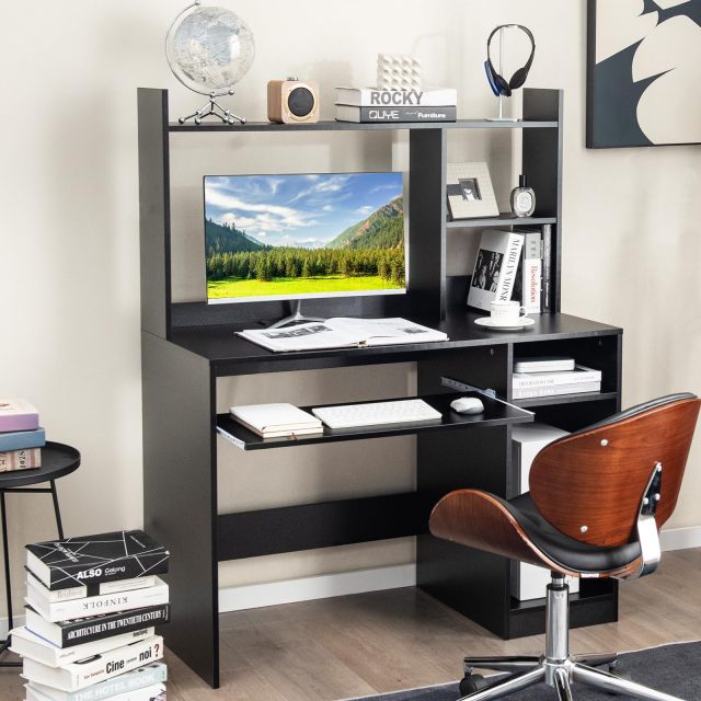 Computer Desk with Storage Shelf Wooden Writing Desk with Hutch