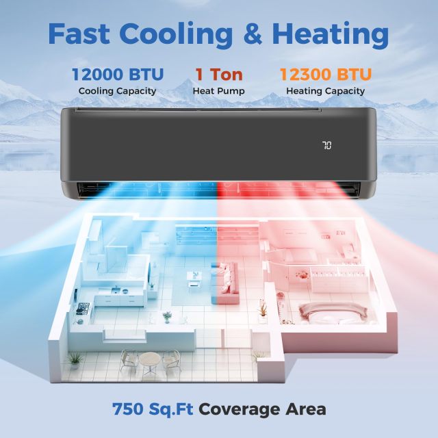 ARLIME 12000 BTU Wifi Enabled Mini Split Air Conditioner, 21 SEER2 208-230V Ductless Inverter AC