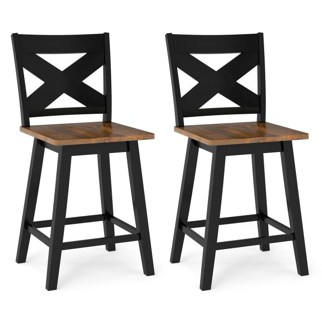 24" Swivel Barstools Set of 2/4 Rubberwood Counter Height Chairs